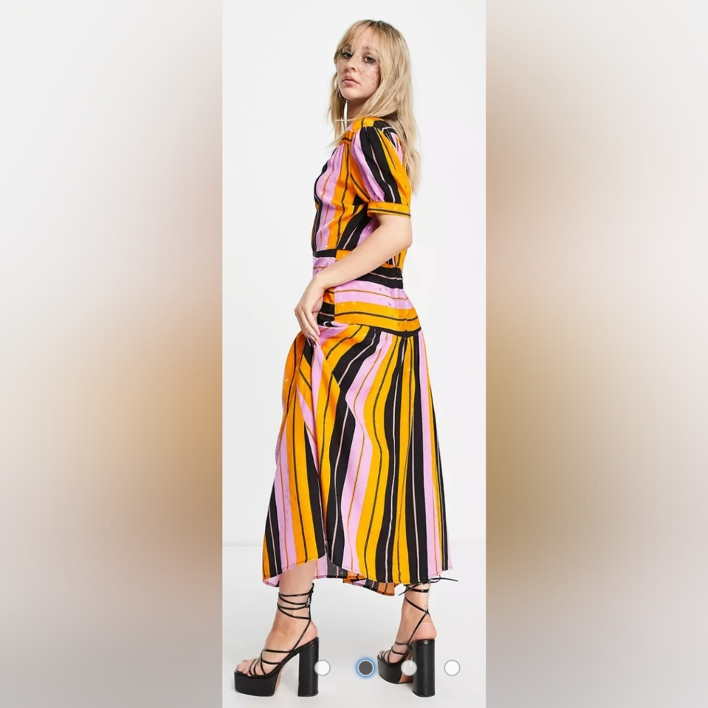 Topshop Jacquard Stripe Midi Dress In Multi Size 2 NWT - Picture 3 of 12